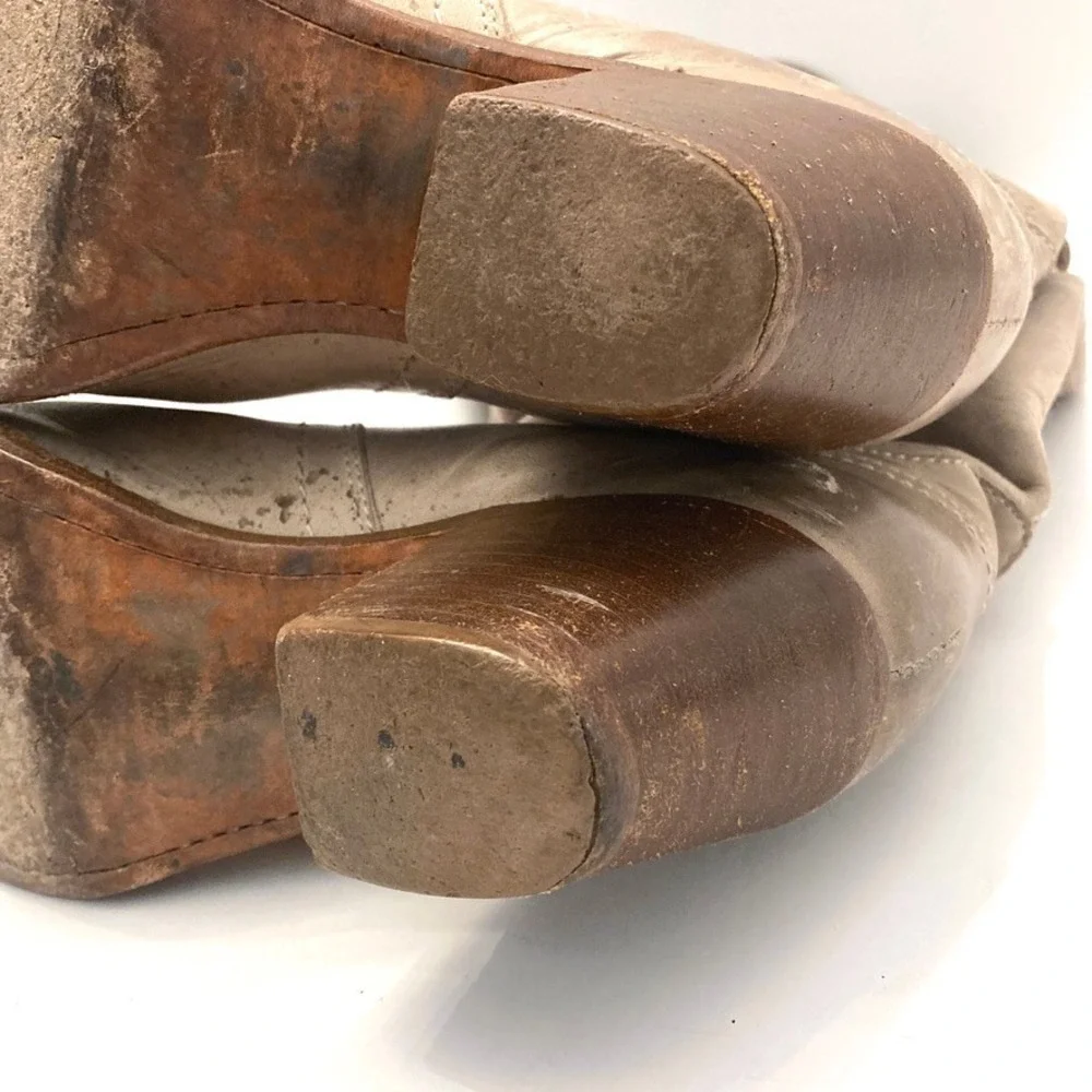 Frye Jane Leather Boots Distressed Taupe Womens 6B‎ 77594 Fold Over Cuff OTK